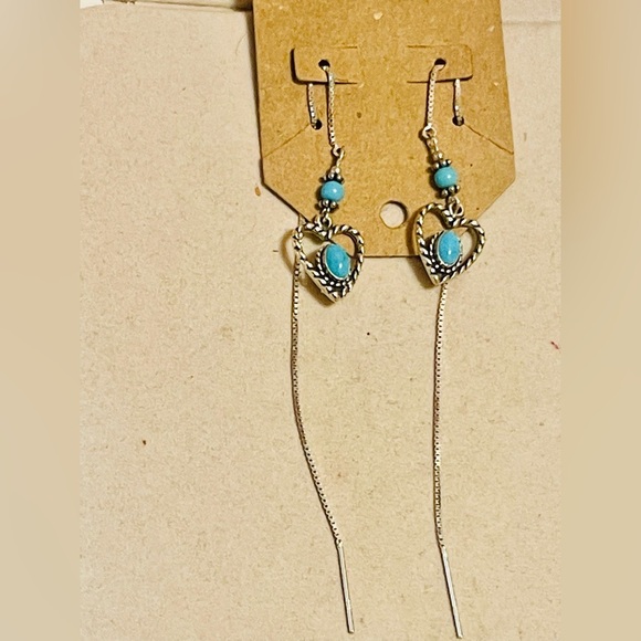Native American Navajo Sleeping Beauty Turquoise Sterling Silver Earrings Sign - Picture 1 of 7